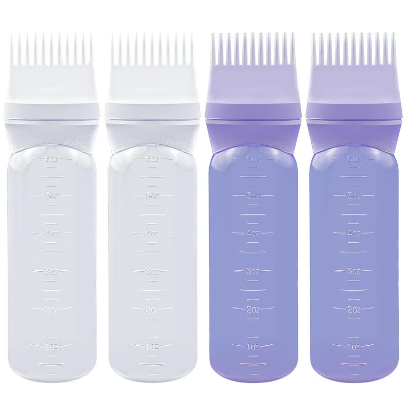 ELANE 4 Pcs Root Comb Applicator Bottle, 6oz, Hair Oil Applicator Bottle for Hair, Salon, Travel, Camping (White+Purple) - Image 1